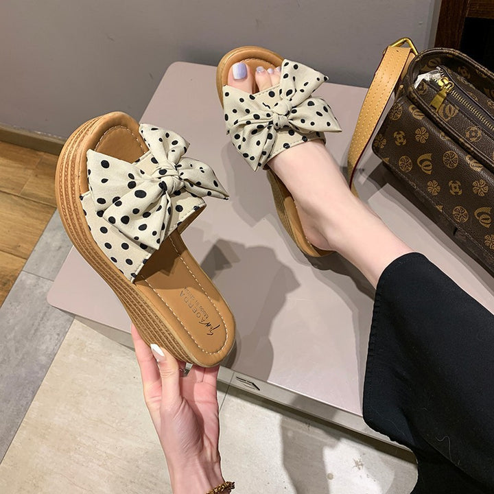 Ladies nan wedge slide with stacked platform sole, padded comfort footbed and decorative bow Mune Fashion