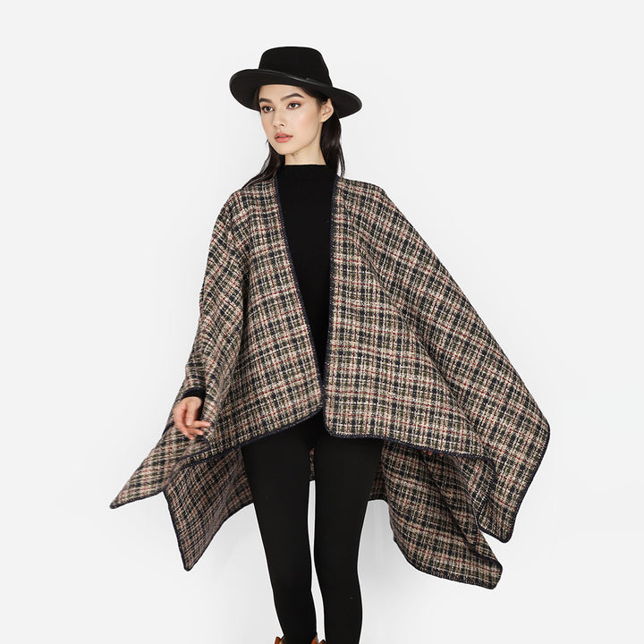 Women's Tweed Cape with V-Neck and Boucle Structure Mune Fashion