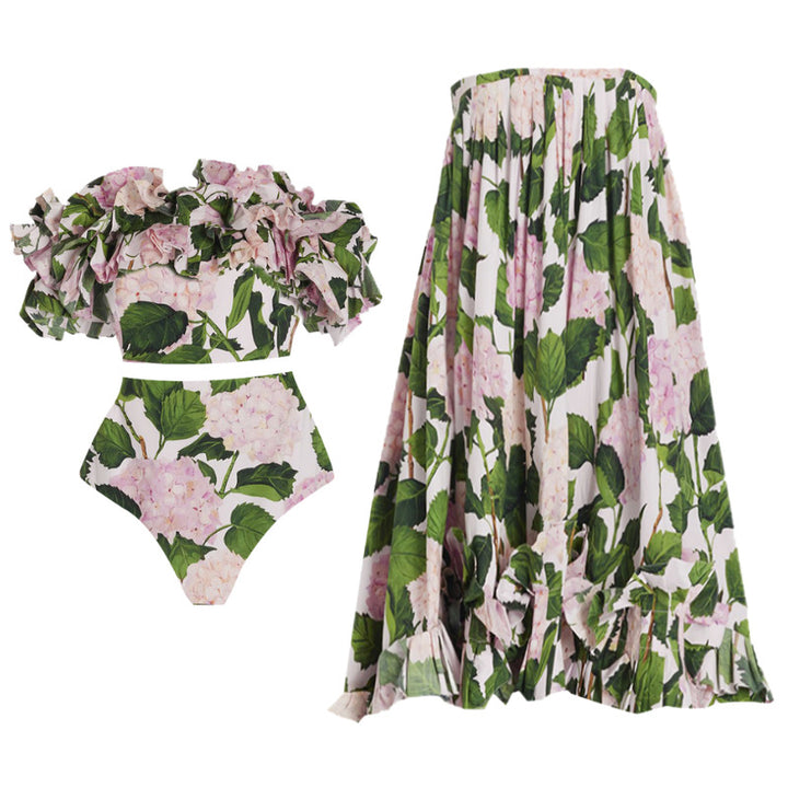 Ladies' one-piece swimsuit with voluminous ruffle details and floral design Mune Fashion