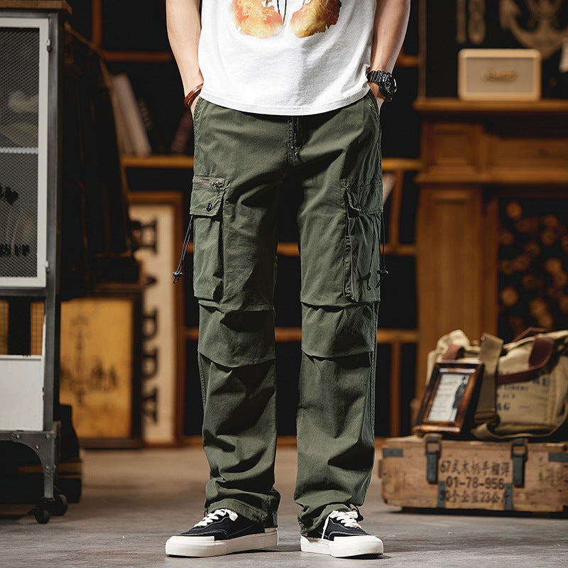Men's Loose Cotton Cargo Pants with Drawstring Waist, Knee Inserts, and Multifunctional Flaps Mune Fashion