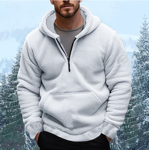 Men's nan sherpa fleece hoodie with half zipper, hood, and large kangaroo pocket Mune Fashion