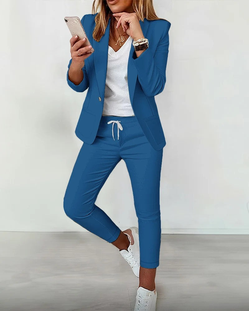 Women's Elegant Blazer Set with Comfortable Jogging Pants Mune Fashion