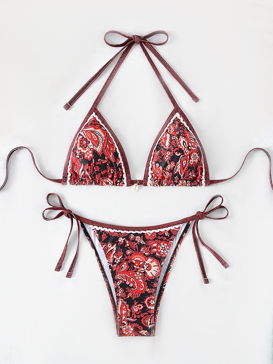 Ladies Triangle Bikini with Floral Vintage Pattern Mune Fashion