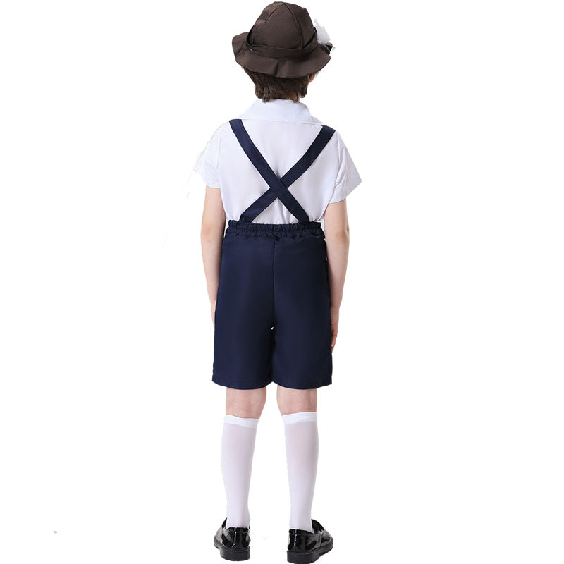 Unisex nan festive children's pants with adjustable suspenders and decorative belt Mune Fashion