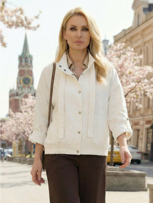 Women's Short Leisure Jacket with High Collar