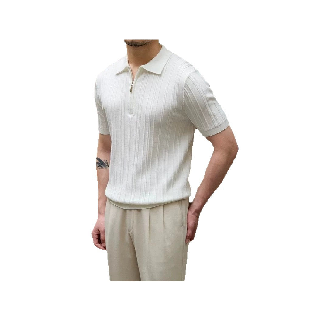 Men's Fashion Short Sleeve Polo Shirt with Half Zipper Mune Fashion