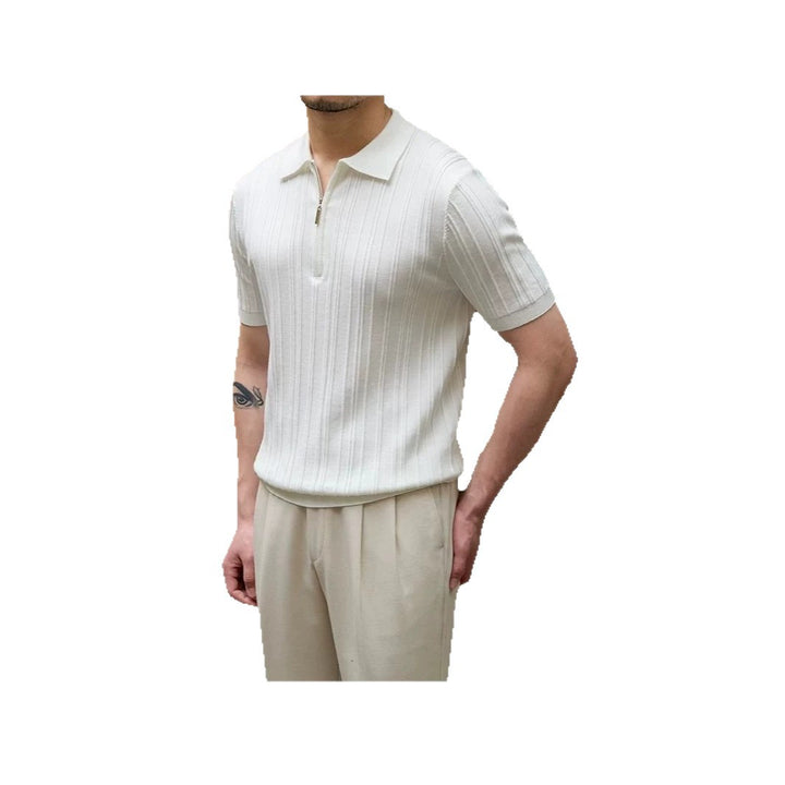 Men's Fashion Short Sleeve Polo Shirt with Half Zipper Mune Fashion