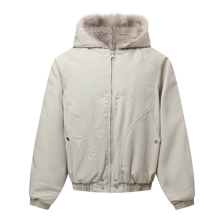 Unisex hooded jacket with warming teddy lining, elastic hem and concealed button placket Mune Fashion