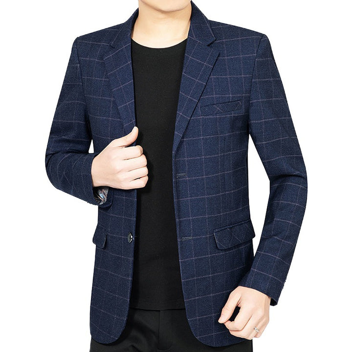Men's Checked Slim-Fit City Blazer with Window Check and Flap Pockets Mune Fashion