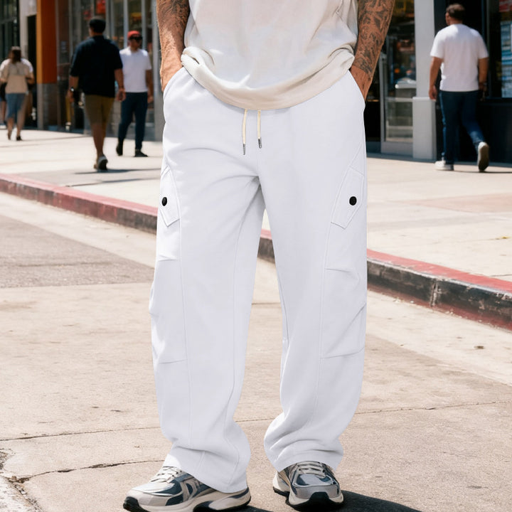 Men's wide cargo street pants with elastic drawstring waistband and functional flap pockets Mune Fashion
