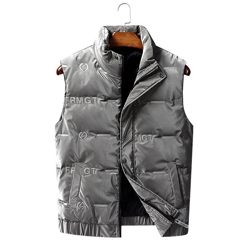 Men's padded quilted vest with high stand collar, windproof shell and concealed zipper Mune Fashion
