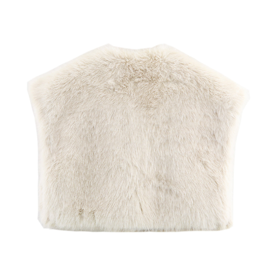 Women's sleeveless faux fur vest with V-neck and tailored fit Mune Fashion