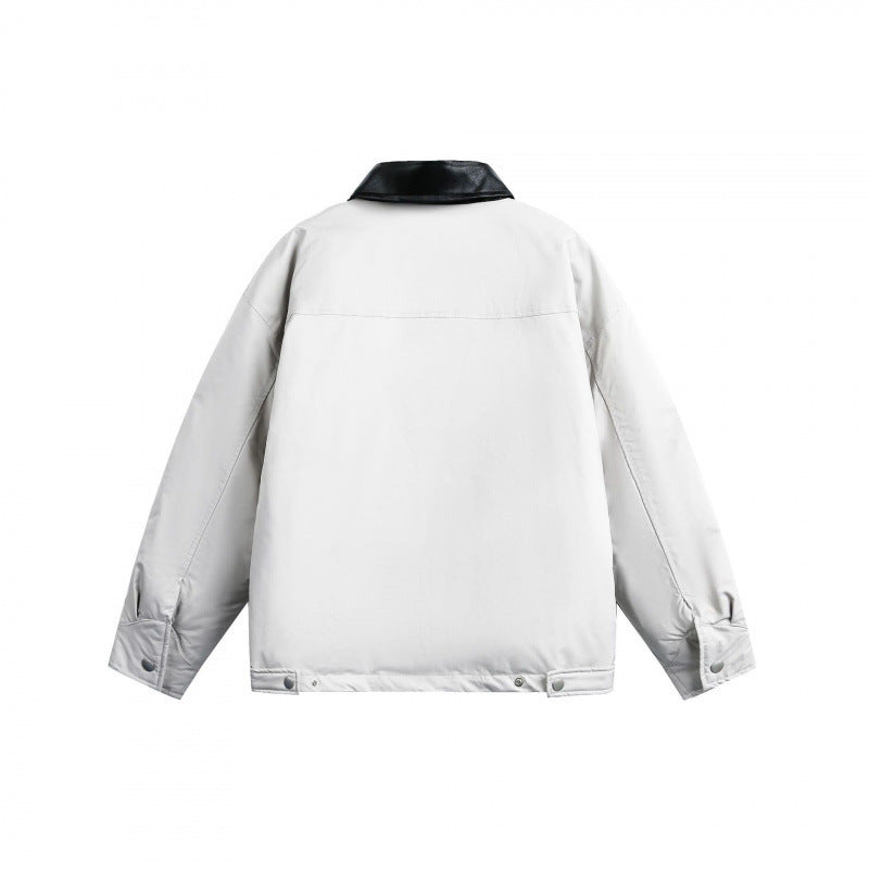 Unisex Boxy transitional jacket with contrasting faux leather collar and concealed zipper Mune Fashion