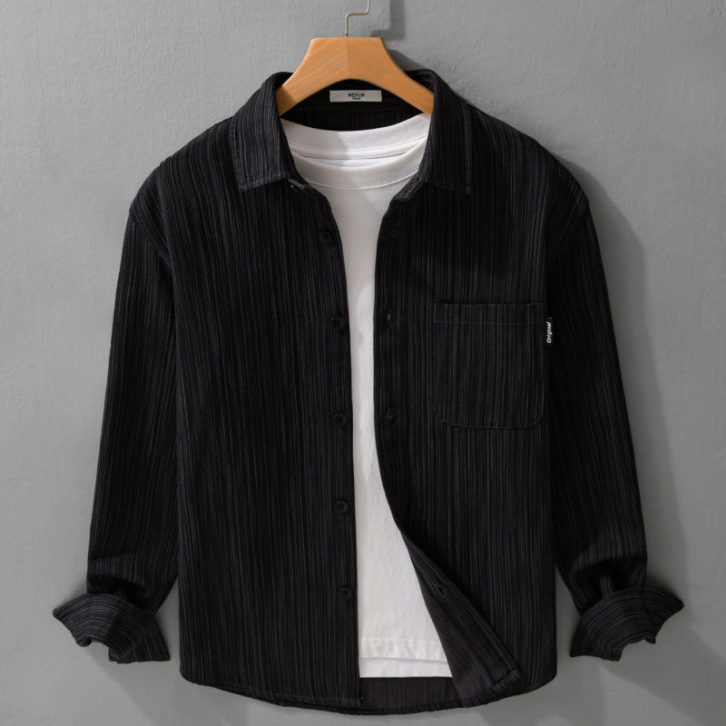 Men's cord overshirt with fine striped texture and attached chest pocket Mune Fashion