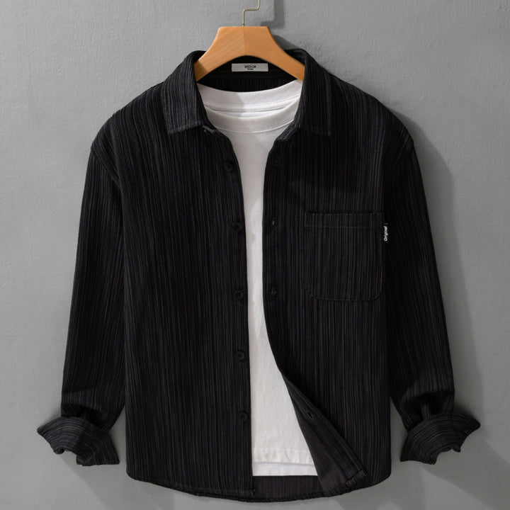 Men's cord overshirt with fine striped texture and attached chest pocket Mune Fashion