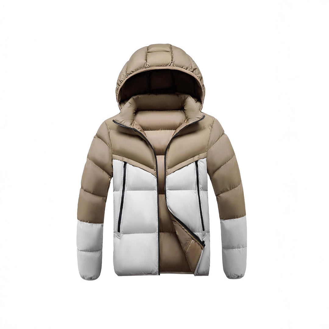 Men's Lightweight Padded Jacket with Hood and Two-Tone Block Design Mune Fashion
