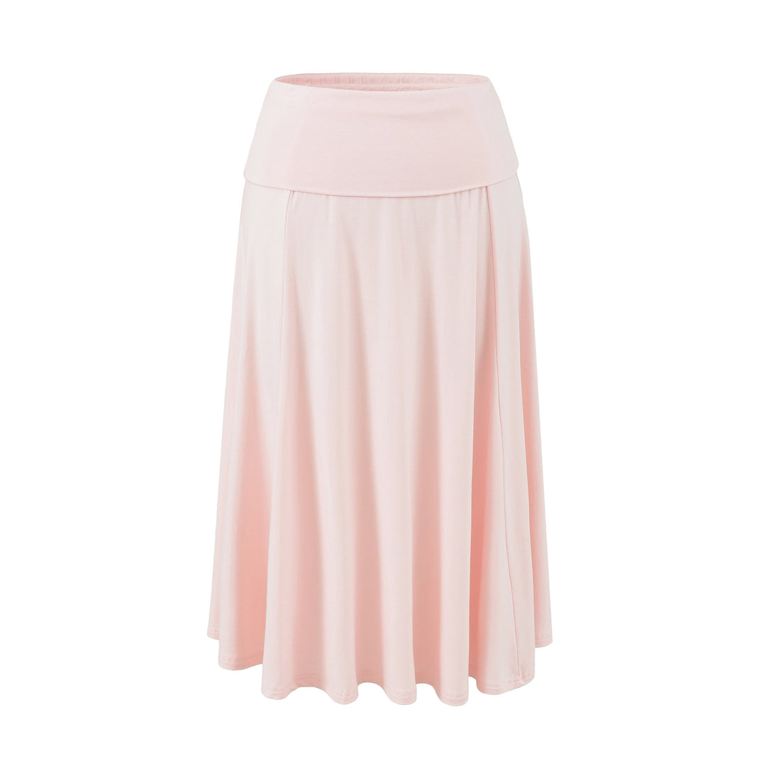 Women's Soft Jersey Maxi Skirt with Foldable Waistband and Flowing A-Line
