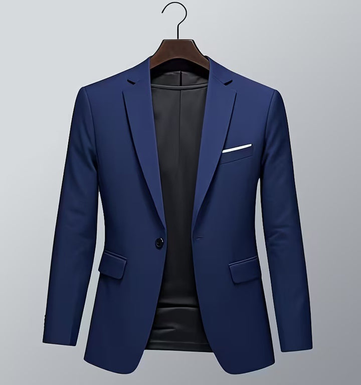 Men's slim-fit tuxedo jacket with prominent lapels, concealed breast piping, and light shoulder padding Mune Fashion