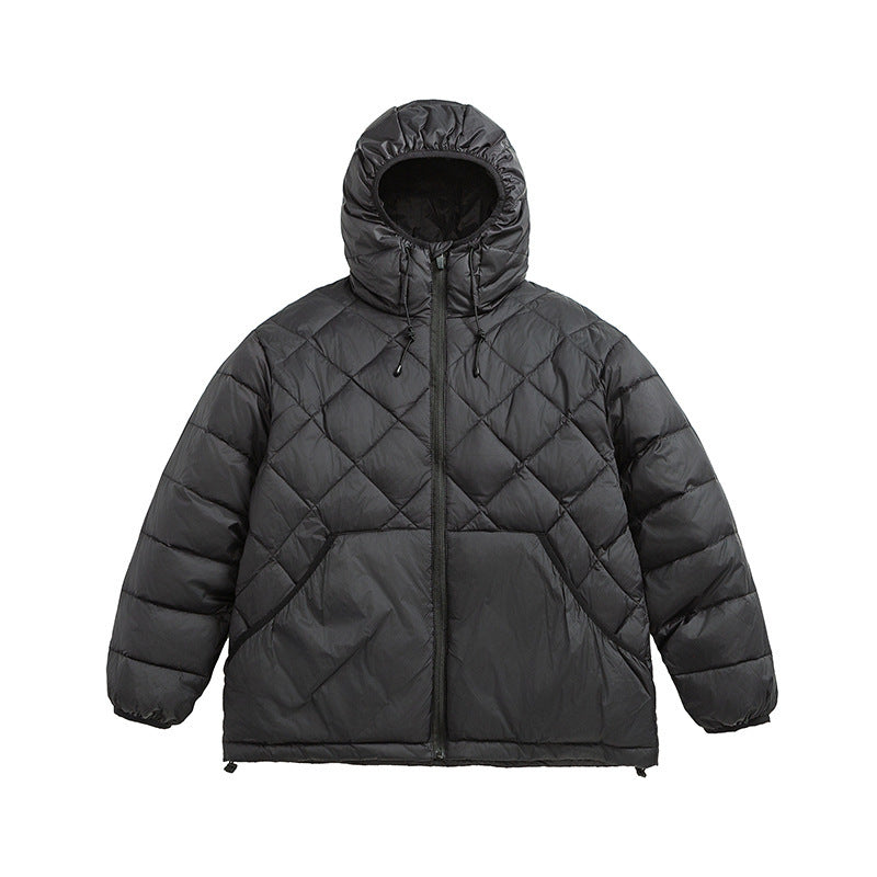 Unisex Boxy quilted jacket with hood, diamond quilting and two-way zipper Mune Fashion