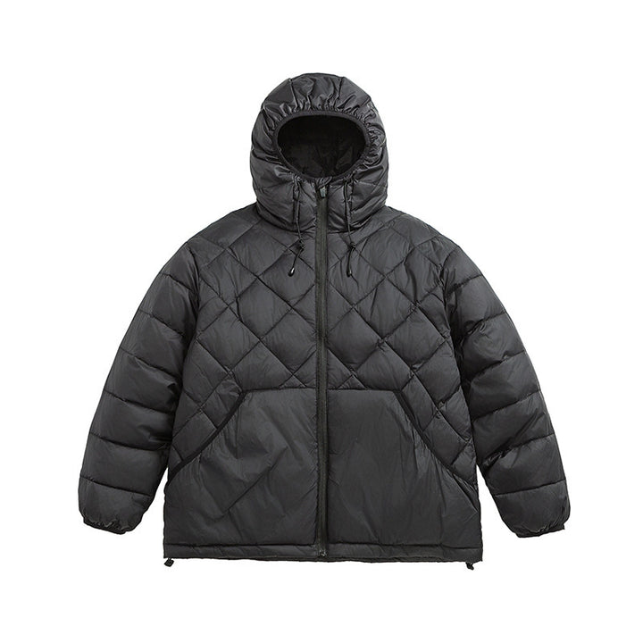 Unisex Boxy quilted jacket with hood, diamond quilting and two-way zipper Mune Fashion