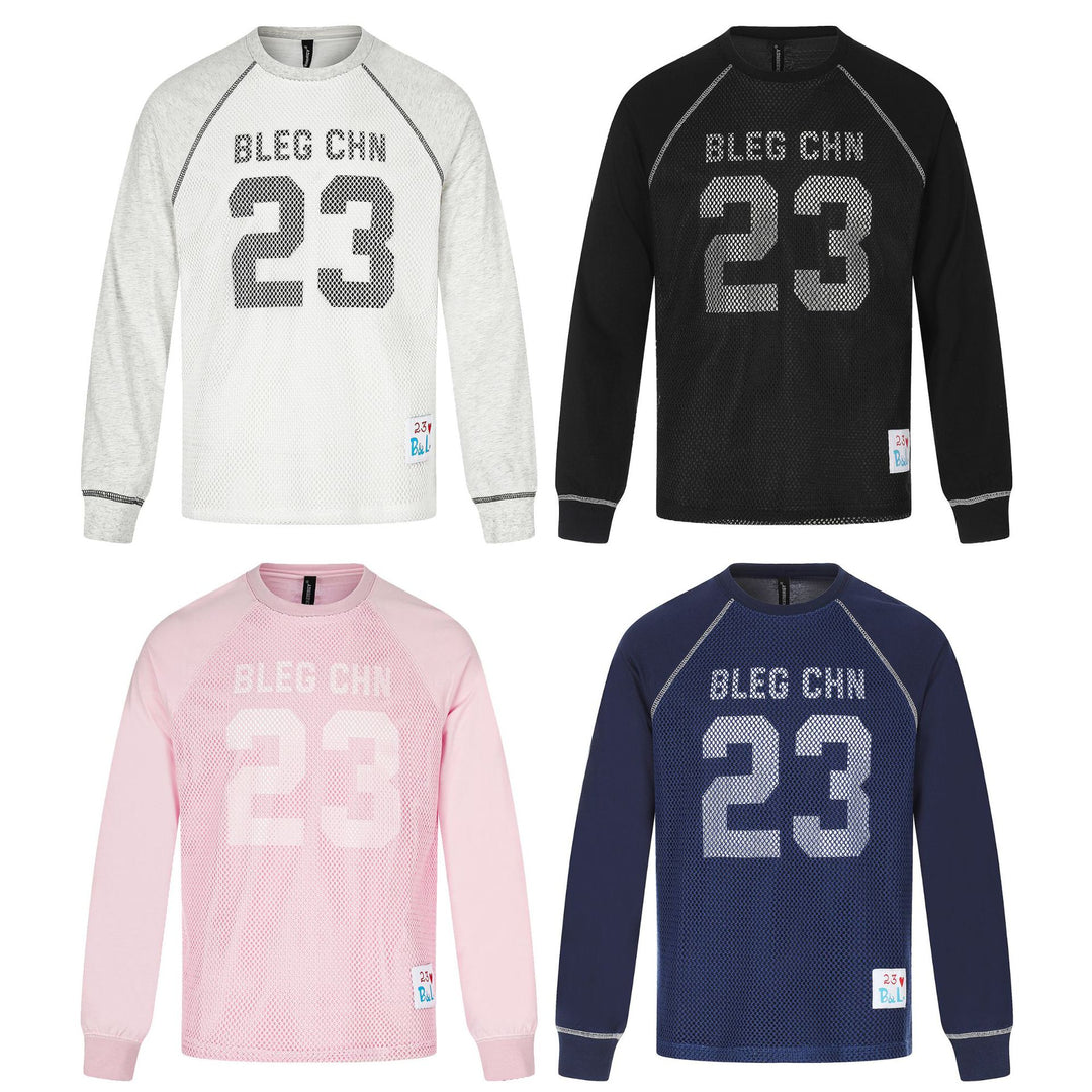 Men's Sportives Mesh Layer Crew Neck Sweatshirt with Raglan Sleeves and Front Print Mune Fashion