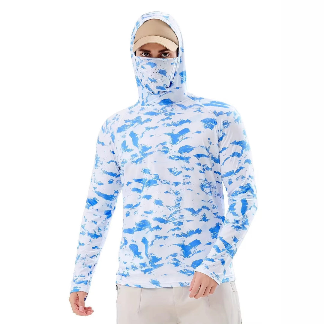 Men's sporty functional shirt with hood and face protection