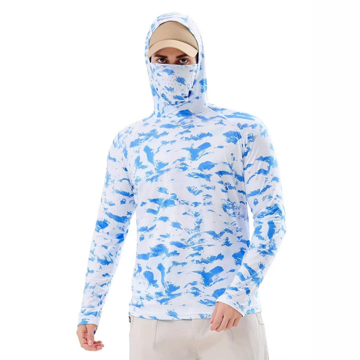 Men's sporty functional shirt with hood and face protection