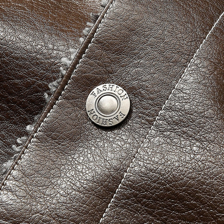 Men's Casual Faux Leather Jacket with Teddy Collar Mune Fashion