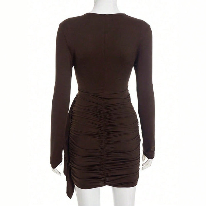 Women's bodycon long-sleeve mini dress with waist gathering and asymmetric draping Mune Fashion