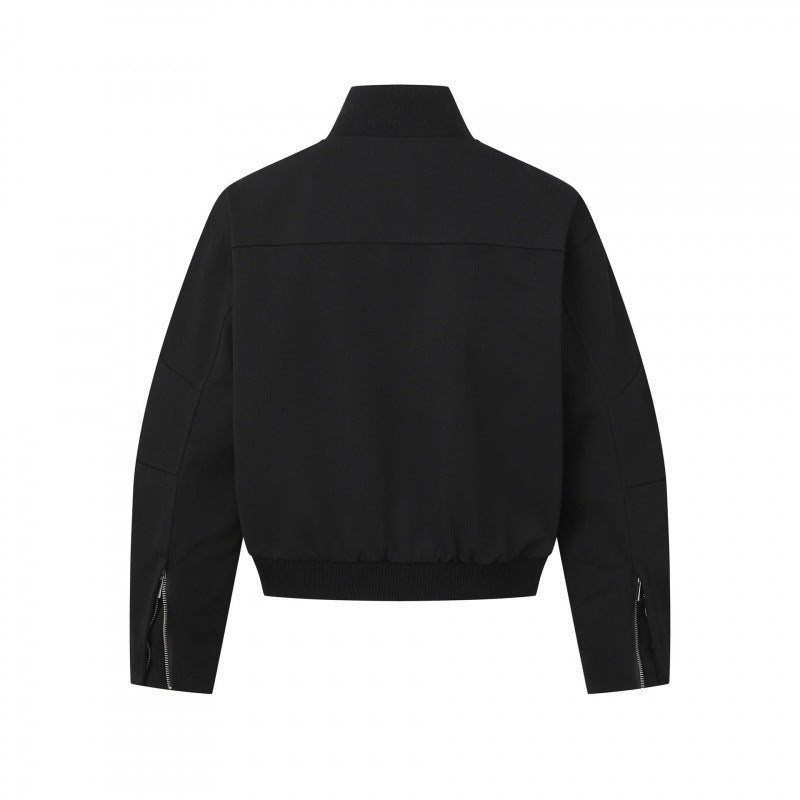 Unisex Short-cut minimalist bomber jacket with ribbed stand-up collar and concealed zipper placket Mune Fashion