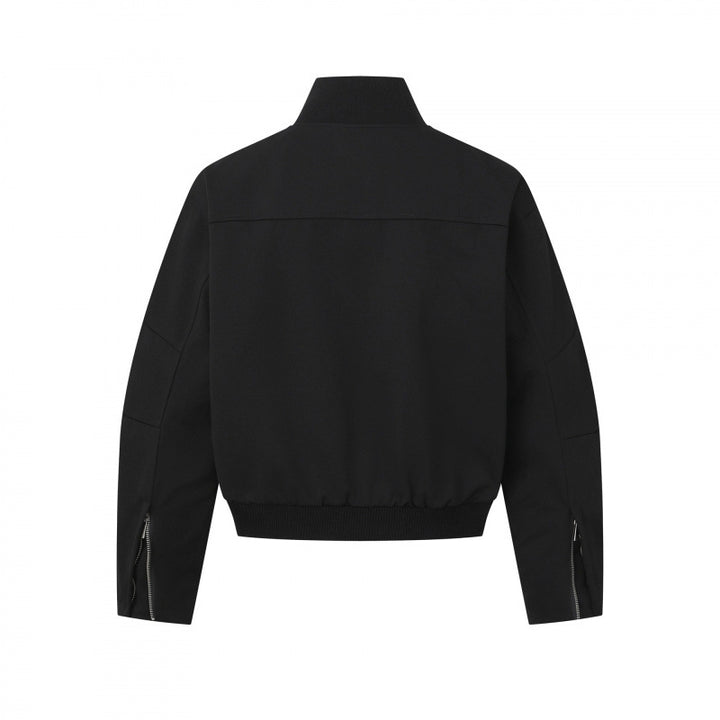 Unisex Short-cut minimalist bomber jacket with ribbed stand-up collar and concealed zipper placket Mune Fashion