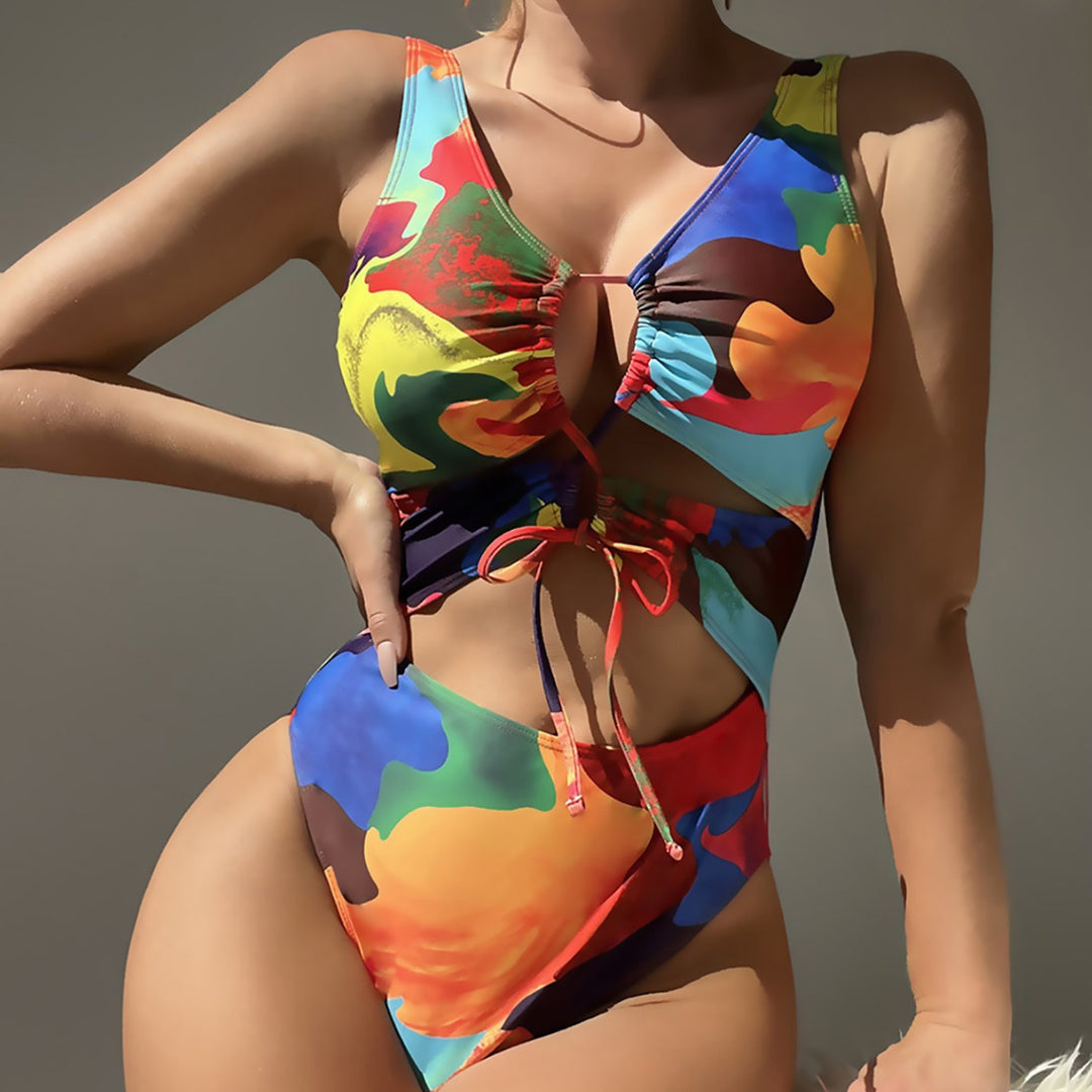 Women’s One-Piece Swimsuit with Colorful Cut-Out Design Mune Fashion