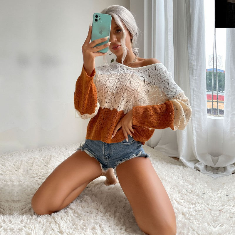 Women's Oversize Openwork Knit Sweater with Wide Off-Shoulder Neckline Mune Fashion