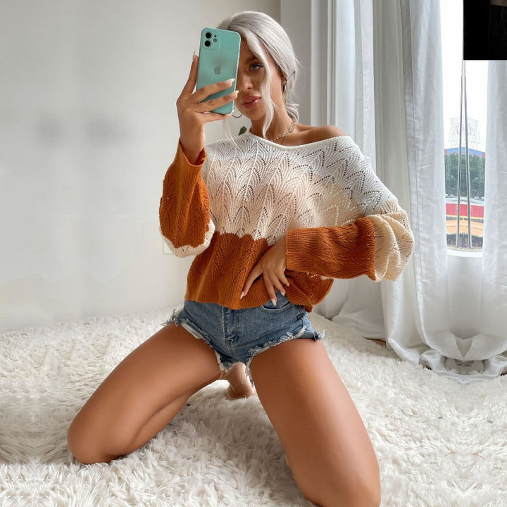 Women's Oversize Openwork Knit Sweater with Wide Off-Shoulder Neckline Mune Fashion