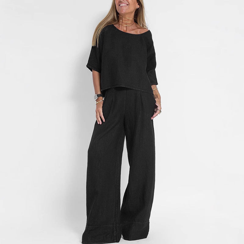 Women's airy linen ensemble with wide cut and practical pockets Mune Fashion