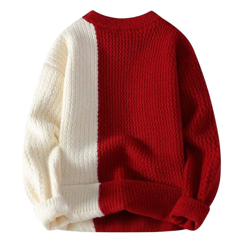 Unisex nan structured knit sweater with asymmetrical two-tone design and decorative stitch Mune Fashion