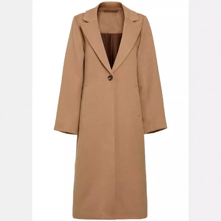 Women's Mid-Length Single-Breasted Wool Blend Coat with Minimalist Shawl Collar Mune Fashion