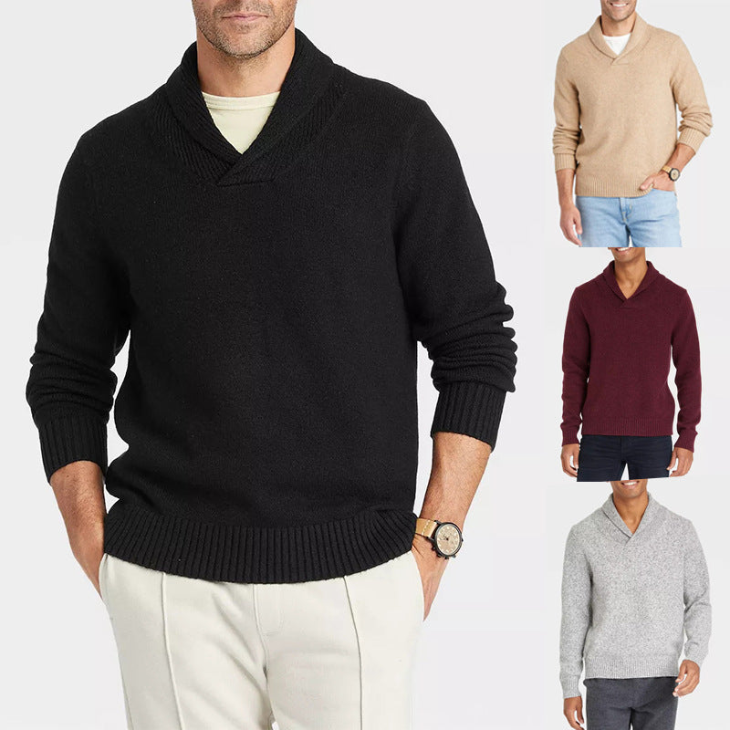 Men's shawl collar sweater made of mottled fine knit with ribbed cuffs Mune Fashion