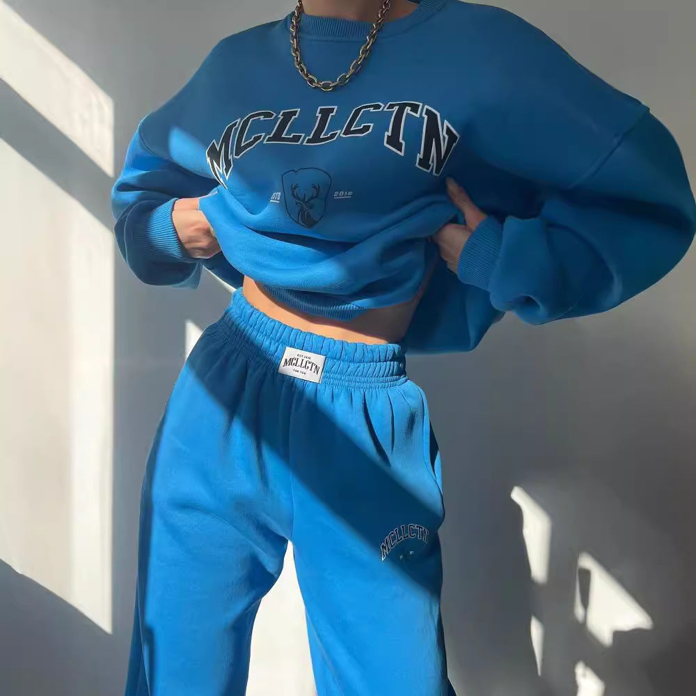 Women's Oversized College Sweatshirt and High-Waist Jogger Set in French Terry Mune Fashion