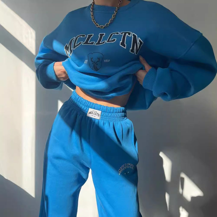 Women's Oversized College Sweatshirt and High-Waist Jogger Set in French Terry Mune Fashion