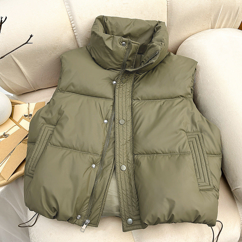 Women Quilted Padded Vest with High Collar and Drawstring Mune Fashion