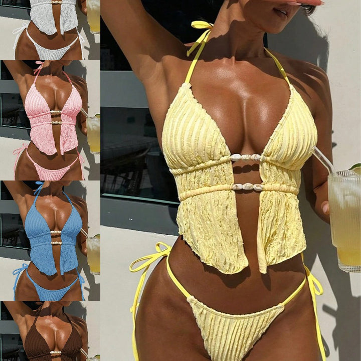 Ladies Ruffle Bikini with Pearl Accents Mune Fashion