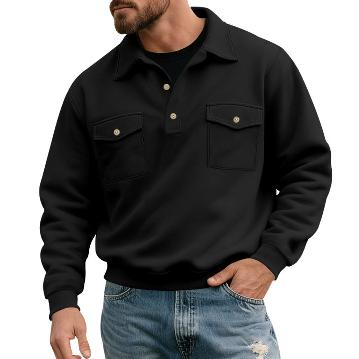 Men's nan legerer button polo sweatshirt with set-on chest flaps and ribbed cuffs Mune Fashion