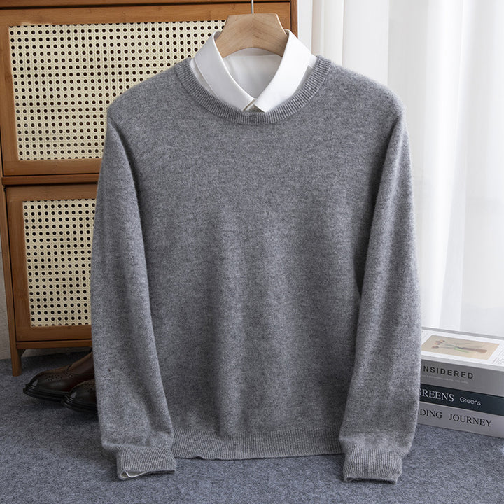 Men's Simple Round Neck Fine Knit Sweater Cashmere-like Feel with Ribbed Trims Mune Fashion