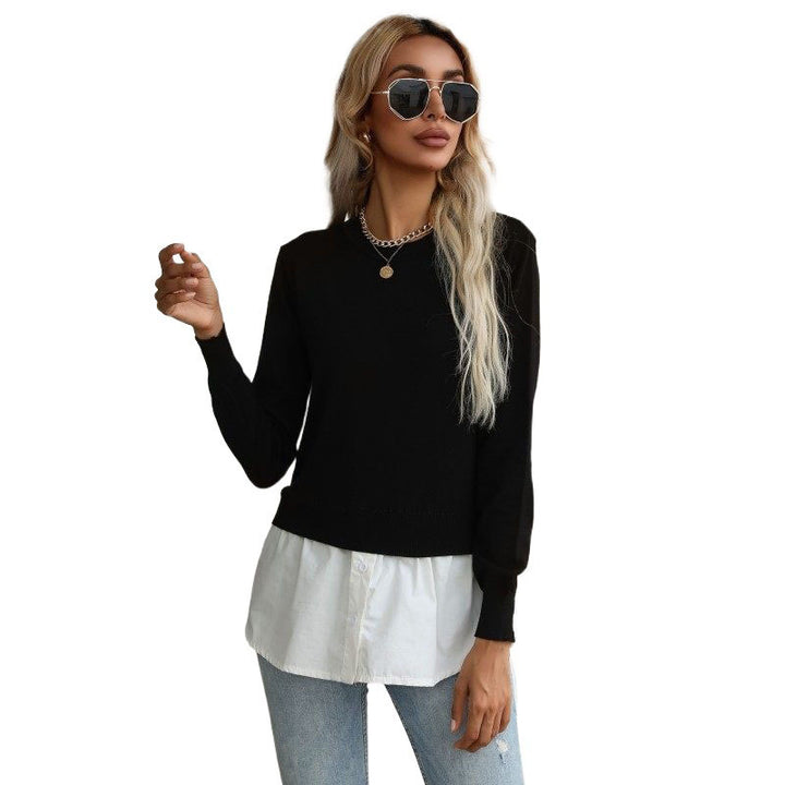 Women Elegant Casual Sweater with Shirt Bottom Mune Fashion