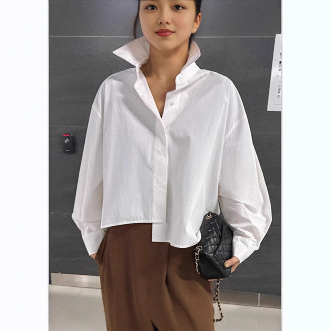 Women’s Asymmetric Cropped Blouse made of Cotton Poplin in Oversized Cut Mune Fashion