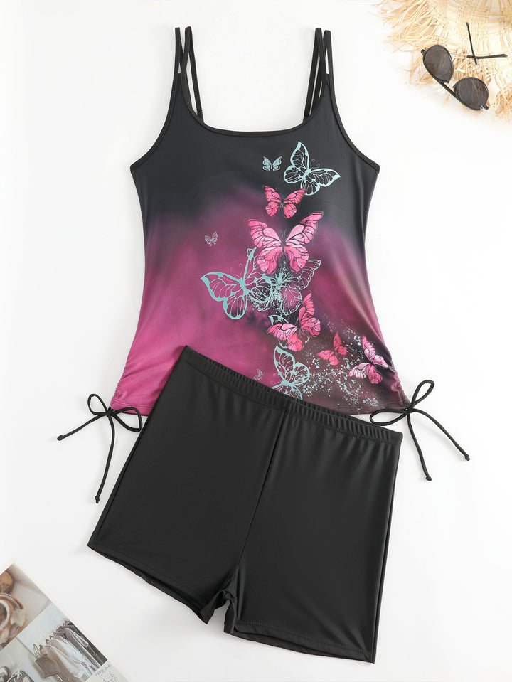 Ladies Tankini with Butterfly Design and Swim Shorts Mune Fashion