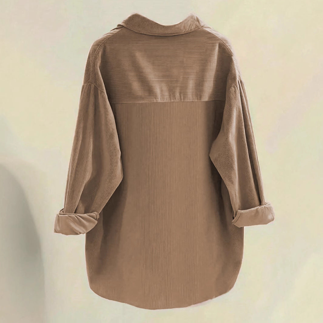 Women's Oversize Cord Shirt with Chest Pockets & Rounded Hem Mune Fashion