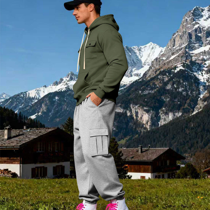 Men's Hooded Sweatshirt Set with Cargo Joggers and Patch Pockets Mune Fashion