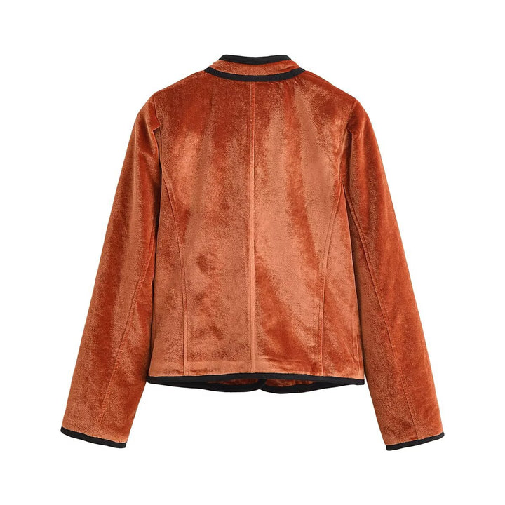 Women's velvet blazer-style jacket with stand-up collar and covered buttons Mune Fashion